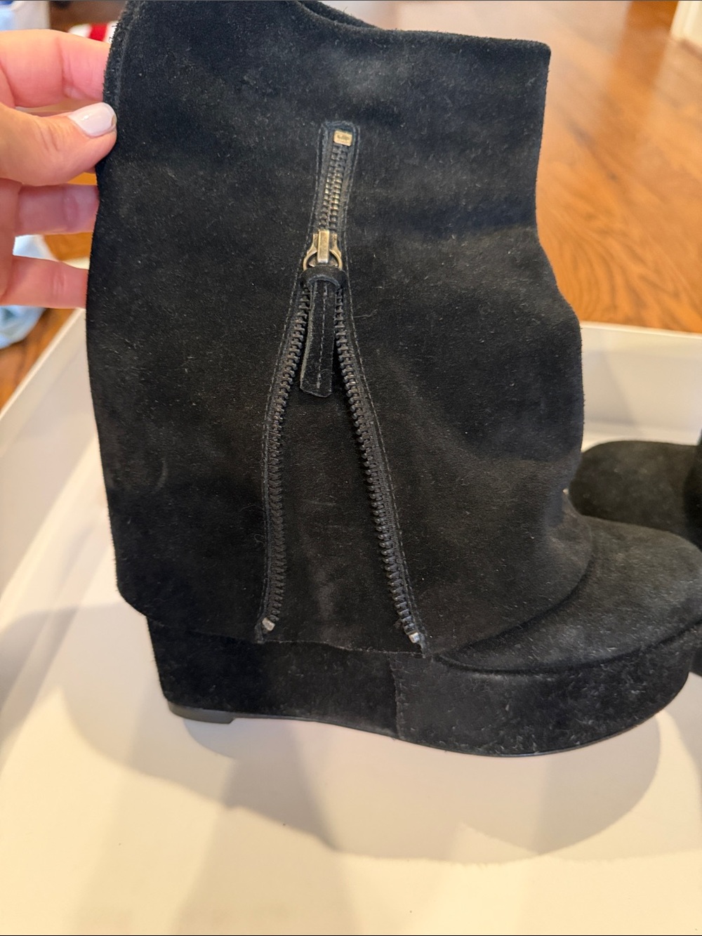 Alice + Olivia Black Suede Wedge Ankle Boots
